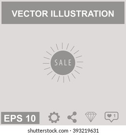 Sale sign icon on the sun. 