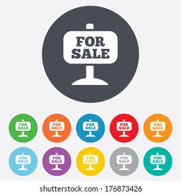 For Sale Sign Icon. Real Estate Selling. Round Colourful 11 Buttons. Vector