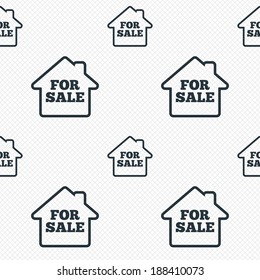 For sale sign icon. Real estate selling. Seamless grid lines texture. Cells repeating pattern. White texture background. Vector