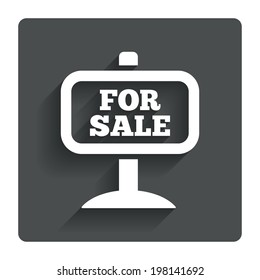 For sale sign icon. Real estate selling. Gray flat button with shadow. Modern UI website navigation. Vector