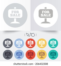 For sale sign icon. Real estate selling. Round 12 circle buttons. Shadow. Hand cursor pointer. Vector