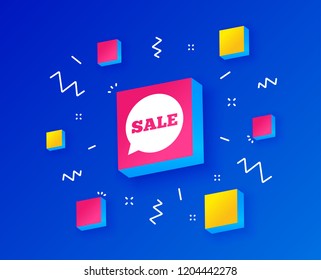 Sale sign icon. Special offer symbol in speech bubble. Isometric cubes with geometric shapes. Creative shopping banners. Template for design. Vector