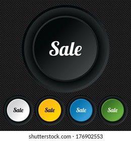 Sale sign icon. Special offer symbol. Round colourful buttons on black texture. Vector