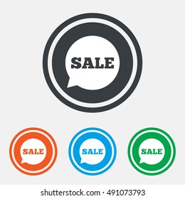 Sale sign icon. Special offer symbol in speech bubble. Graphic design web element. Flat sale symbol on the round button. Vector