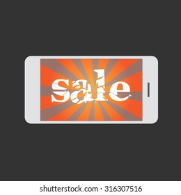 Sale Sign on the Phone Screen on black background