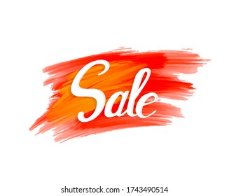 Sale sign on vibrant grunge background. Hand lettering sign. Promotional banner design with smudged stain.