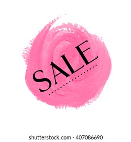 Sale sign over original grunge art brush paint texture background acrylic stroke vector illustration. Perfect watercolor design for shop banners or cards.