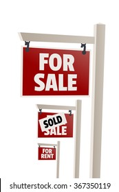 For Sale Sign. Sold Sign, For Rent Sign