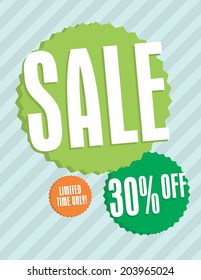 Sale sign with star burst and strips 30% off