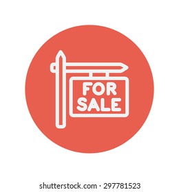 For sale sign thin line icon for web and mobile minimalistic flat design. Vector white icon inside the red circle.