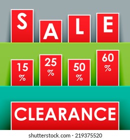 Sale signage for advertisement in red with shadows
