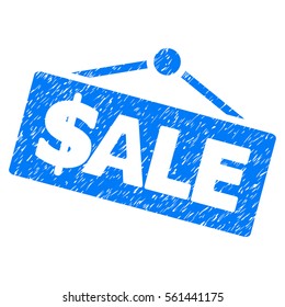 Sale Signboard grainy textured icon for overlay watermark stamps. Flat symbol with dust texture. Dotted vector blue ink rubber seal stamp with grunge design on a white background.