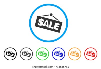 Sale Signboard icon. Vector illustration style is a flat iconic sale signboard gray rounded symbol inside light blue circle with black, gray, green, blue, red, orange color additional versions.