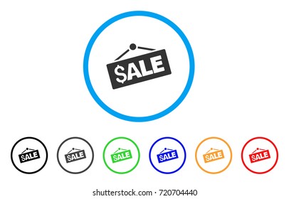 Sale Signboard rounded icon. Style is a flat sale signboard gray symbol inside light blue circle with black, gray, green, blue, red, orange versions. Vector designed for web and software interfaces.