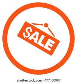 Sale Signboard rounded icon. Vector illustration style is flat iconic symbol, orange color, white background.