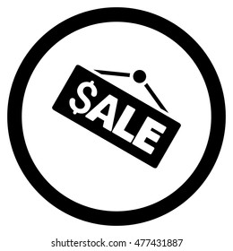 Sale Signboard rounded icon. Vector illustration style is flat iconic symbol, black color, white background.