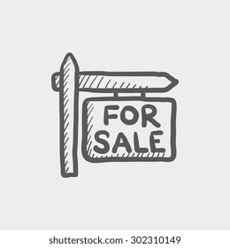 For sale signboard sketch icon for web and mobile. Hand drawn vector dark grey icon on light grey background.