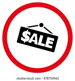 Sale Signboard vector bicolor rounded icon. Image style is a flat icon symbol inside a circle, intensive red and black colors, white background.