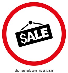 Sale Signboard vector bicolor rounded icon. Image style is a flat icon symbol inside a circle, intensive red and black colors, white background.