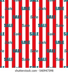 Sale simple background. Red and white stripes and blue lettering Sale Wallpaper Closeout banner Selloff seamless pattern Vector illustration