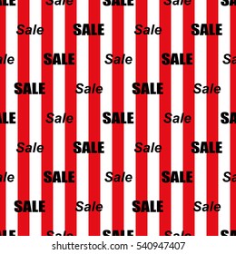 Sale simple background. Red and white lines and black lettering Sale Wallpaper Closeout banner Selloff seamless pattern Vector illustration