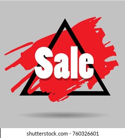 sale , smear the paint in a triangular frame , vector illustration ,shadow , red