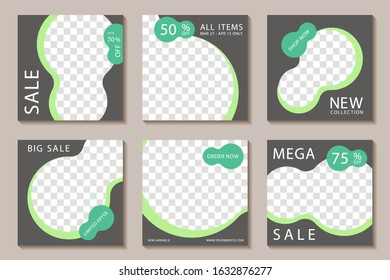 Sale social media banner post templates, creative editable frames. Big mega sale promotion mockups, banner layouts with up to 75% off discount, new collection arrivals, limited offer, Social adverts