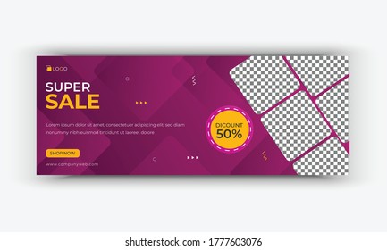 Sale Social media Cover page Design Template, Promotional discount fashion sale offer social media post template & timeline cover. Editable super sale web ad banner template