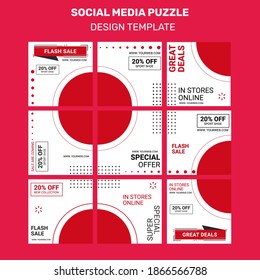 Sale Social media post square puzzle template with image placeholder, elegant design for social media promotion