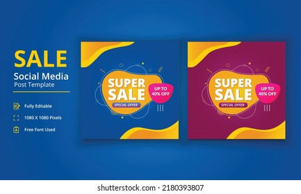 Sale Social Media Post Template, Mega Sale Banner, Super Sale Banner, Big Sale Poster, Special Offer Banner Social Media post