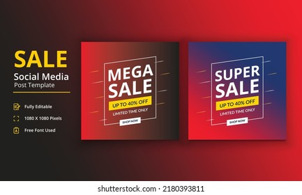 Sale Social Media Post Template, Mega Sale Banner, Super Sale Banner, Big Sale Poster, Special Offer Banner Social Media post