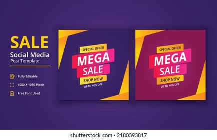 Sale Social Media Post Template, Mega Sale Banner, Super Sale Banner, Big Sale Poster, Special Offer Banner Social Media post