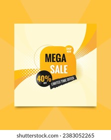 Venta de plantilla de social media Design.Mega Venta Oferta Especial. 
Promoción de venta.Oferta de tiempo limitado.
Ilustración Post.Vector de Mega Sale de fin de temporada.