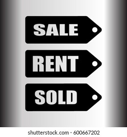 Sale, sold, rent signs vector icon