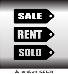 Sale, sold, rent signs vector icon