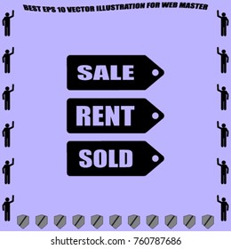 Sale, sold, rent signs vector icon svg