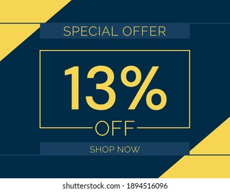 Sale special offer 13% off sign, 13 percent Discount sale minimal banner vector illustration