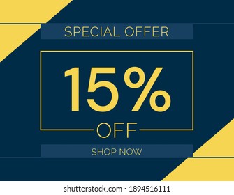 Sale special offer 15% off sign, 15 percent Discount sale minimal banner vector illustration