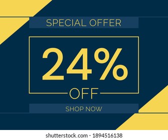 Sale special offer 24% off sign, 24 percent Discount sale minimal banner vector illustration