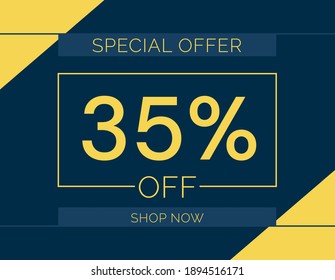 Sale special offer 35% off sign, 35 percent Discount sale minimal banner vector illustration