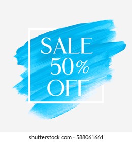 Sale special offer 5% off sign over art brush acrylic stroke paint abstract texture background vector illustration. Perfect watercolor design for a shop and sale banners.