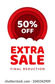 Sale special offer 50 percent off final reduction banner. Vector illustration in paper cut style