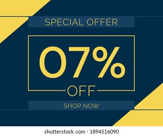 Sale special offer 7% off sign, 7 percent Discount sale minimal banner vector illustration