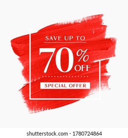 Sale special offer up to 70% off sign over art brush acrylic stroke paint abstract texture background vector. 