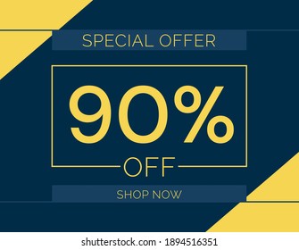 Sale special offer 90% off sign, 90 percent Discount sale minimal banner vector illustration