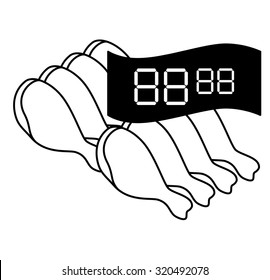 Sale / special offer / discount sign with black-out price digits: chicken legs / drumsticks.