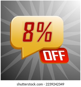 Sale special offer floating yellow balloon 8% off, vector vector illustration, promotion and offer price