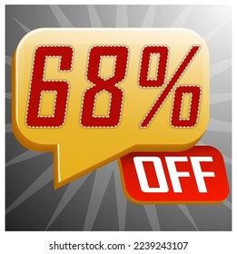 Sale special offer floating yellow balloon 68% off, vector vector illustration, promotion and offer price