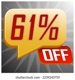 Sale special offer floating yellow balloon 61% off, vector vector illustration, promotion and offer price