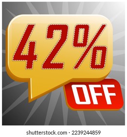 Sale special offer floating yellow balloon 42% off, vector vector illustration, promotion and offer price